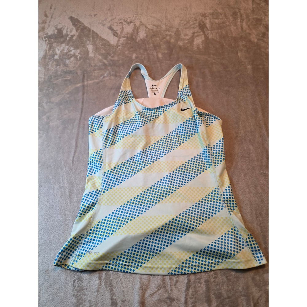 Nike Tank Top Womens Large Blue Yellow Polka Dot Dri-FIT Racerback Athletic